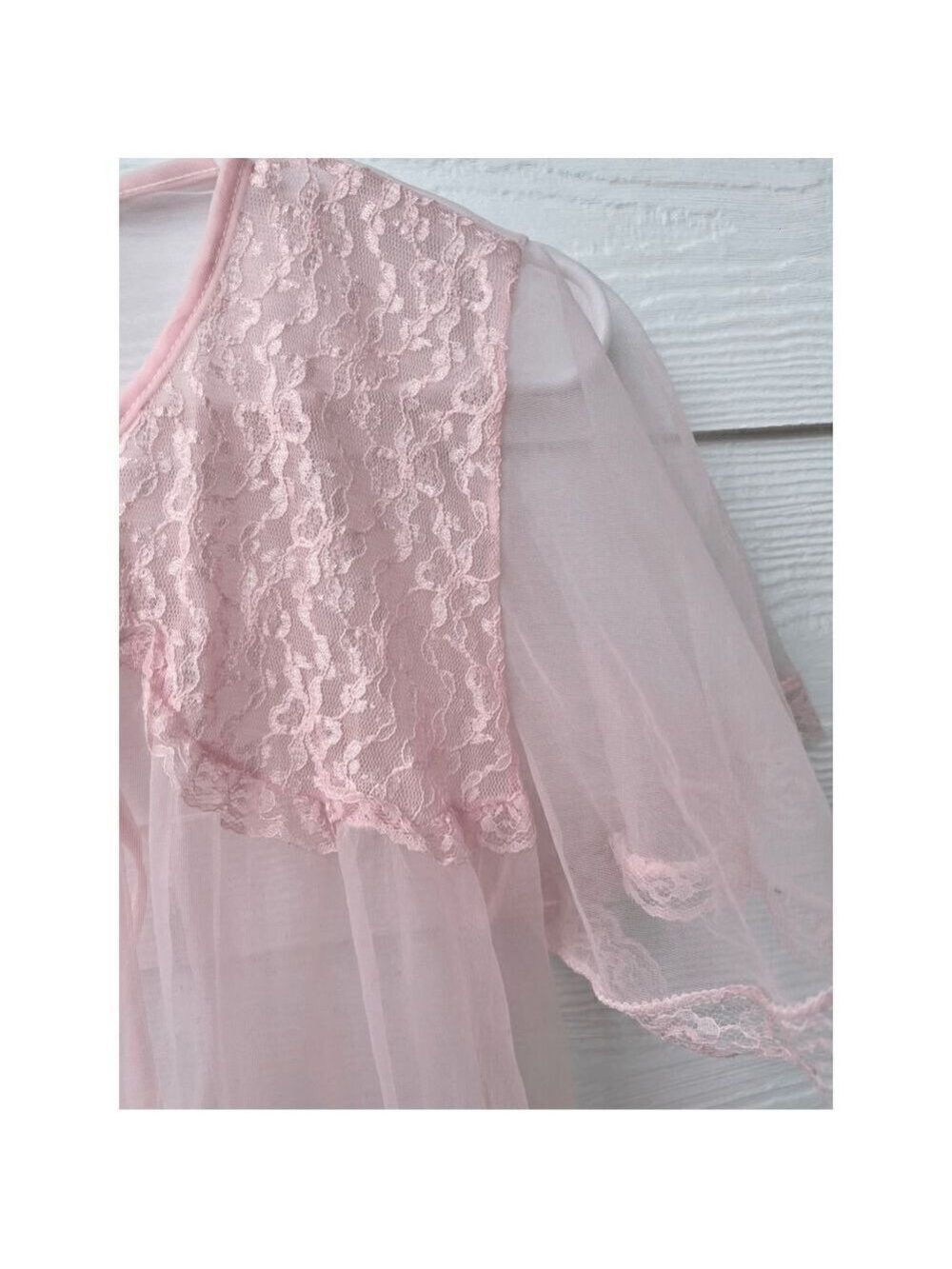 VTG 70s nightie pastel pink Peignoir size XL - Picture 4 of 10